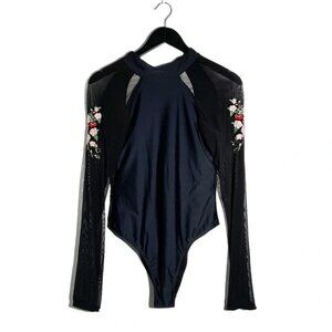 New Skinny Dip by Melissa One Piece Long Sleeve Sheer with Flower embroidery
